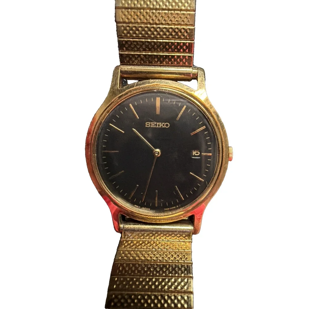 Vintage Seiko Black Dial Gold Tone Watch